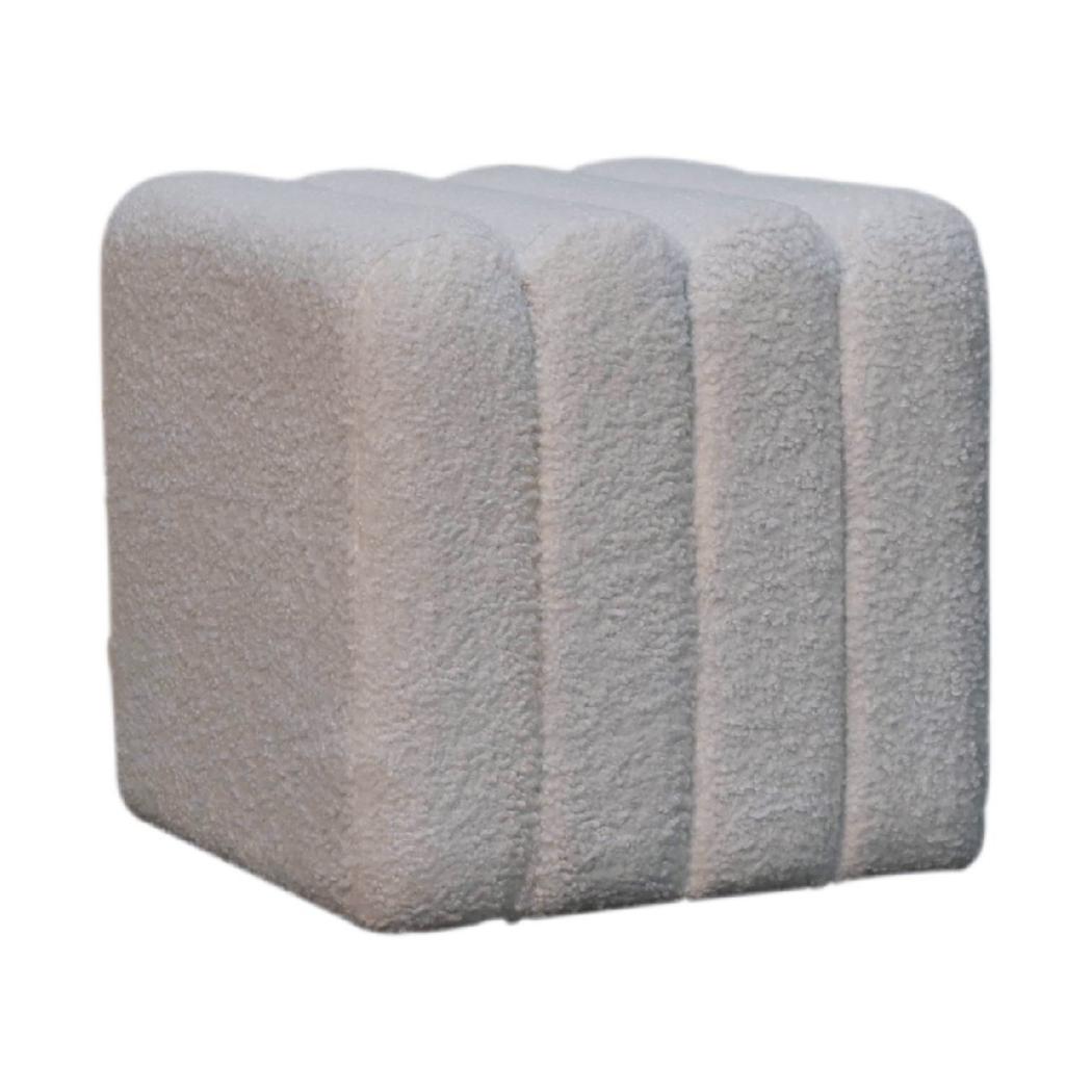White Wavy Bouclé Footstool | Sculptural Upholstery | Soft Accent Stool