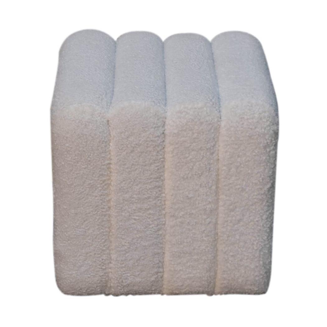 White Wavy Bouclé Footstool | Sculptural Upholstery | Soft Accent Stool