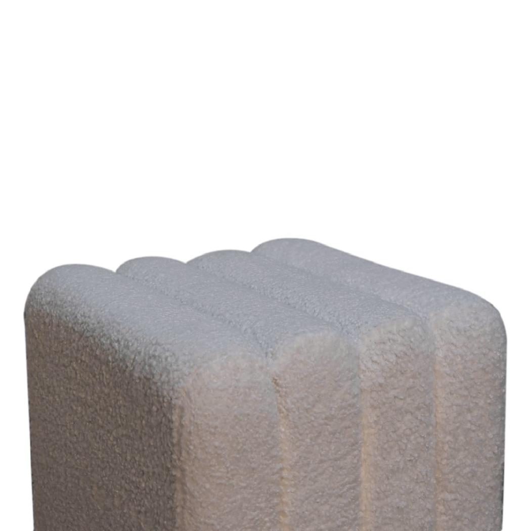 White Wavy Bouclé Footstool | Sculptural Upholstery | Soft Accent Stool