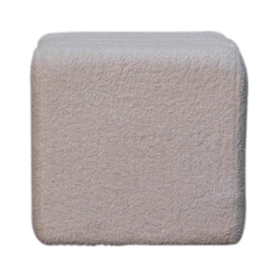 White Wavy Bouclé Footstool | Sculptural Upholstery | Soft Accent Stool