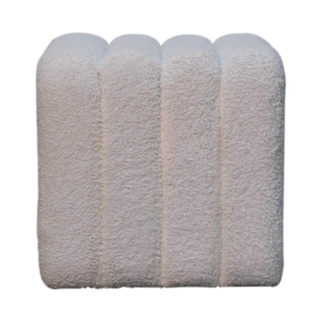 White Wavy Bouclé Footstool | Sculptural Upholstery | Soft Accent Stool