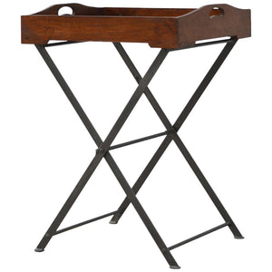 Wood Tray Table | Cross Iron Base | Portable Accent Table