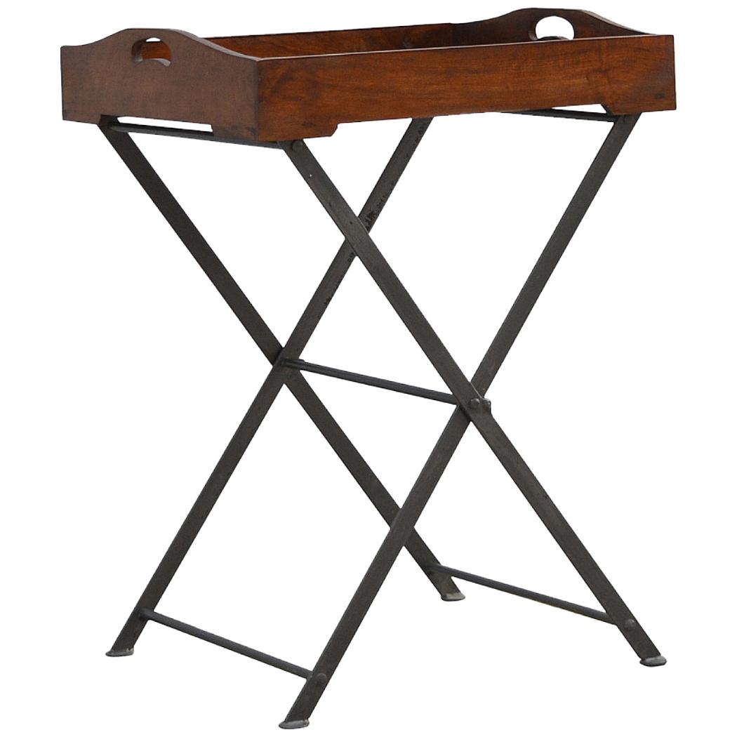 Wood Tray Table | Cross Iron Base | Portable Accent Table