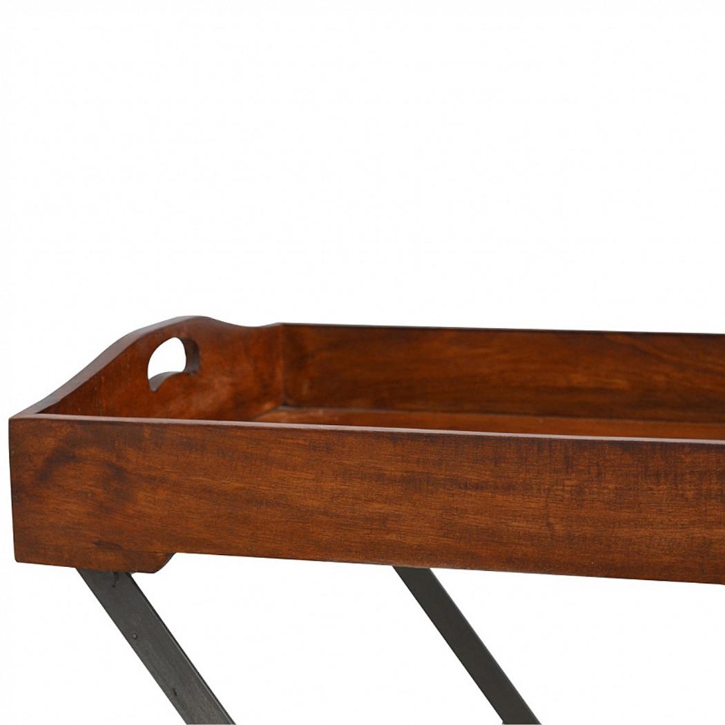 Wood Tray Table | Cross Iron Base | Portable Accent Table