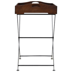 Wood Tray Table | Cross Iron Base | Portable Accent Table