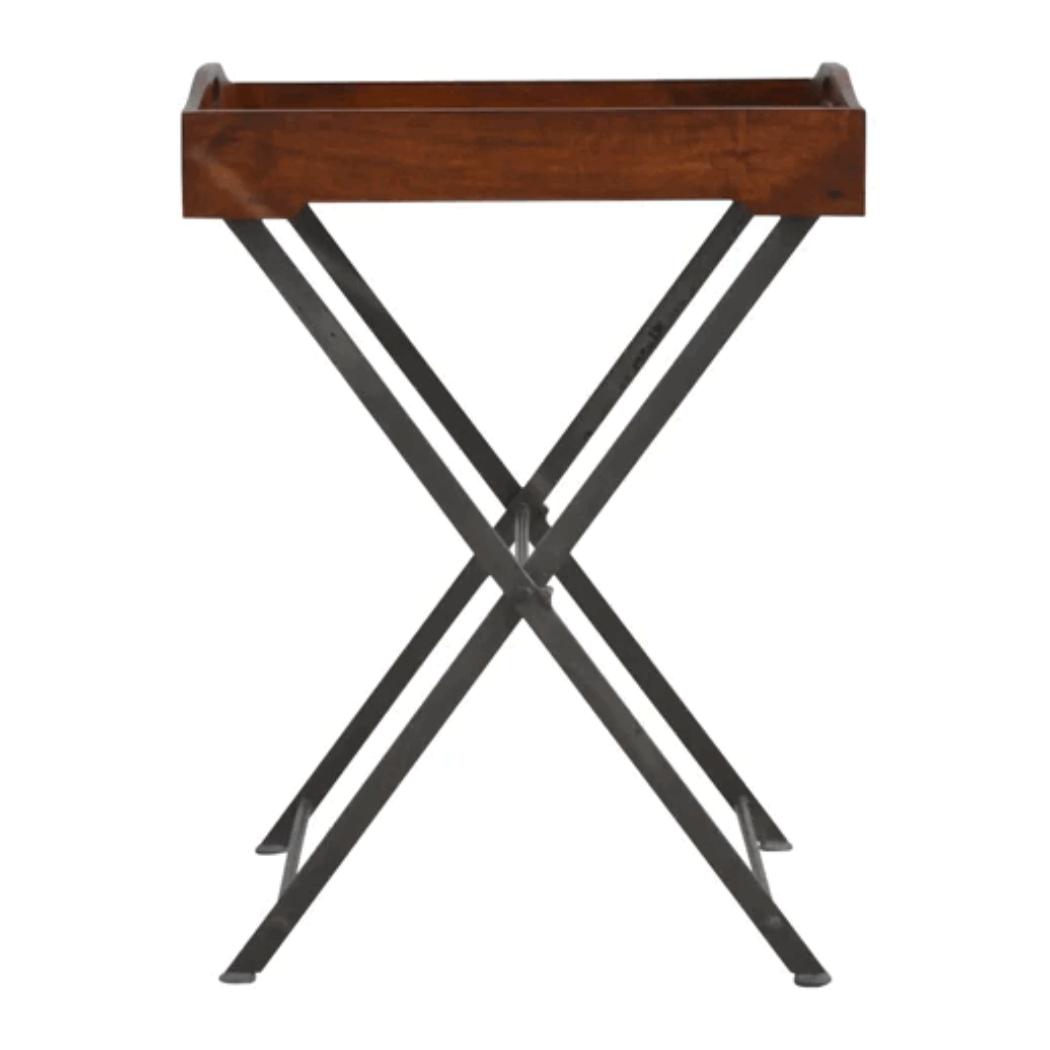 Wood Tray Table | Cross Iron Base | Portable Accent Table