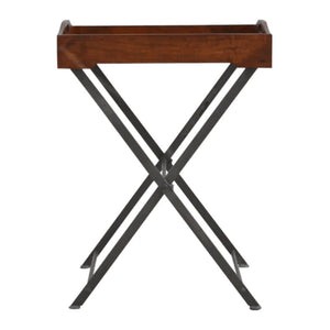 Wood Tray Table | Cross Iron Base | Portable Accent Table