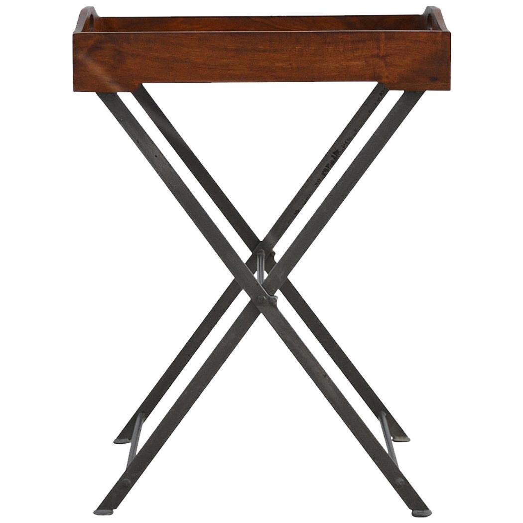 Wood Tray Table | Cross Iron Base | Portable Accent Table