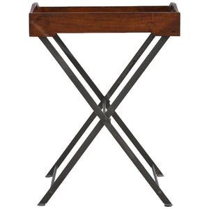 Wood Tray Table | Cross Iron Base | Portable Accent Table