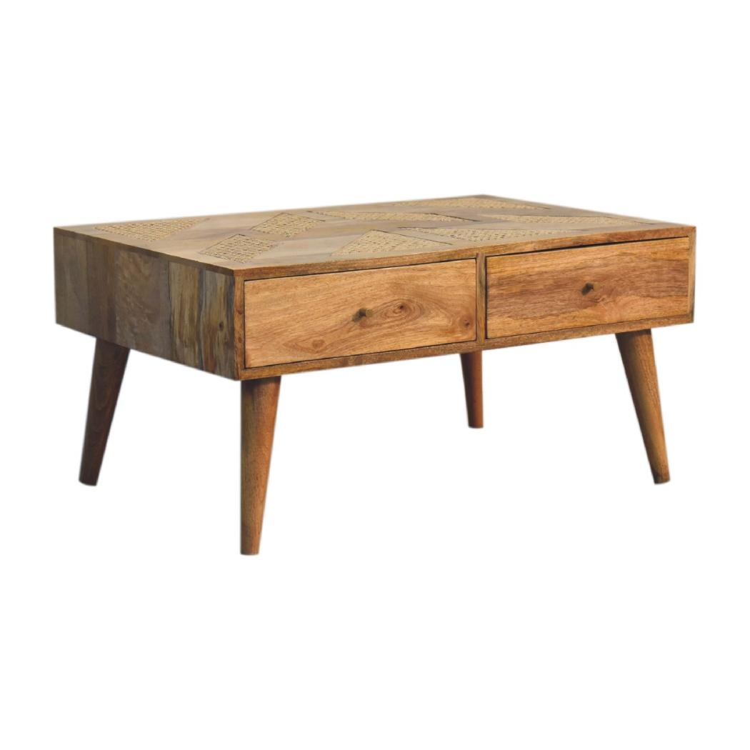 Woven Aztec Coffee Table | Solid Mango Wood & Woven Detail | Natural Wood Finish | Hand-Woven Detail