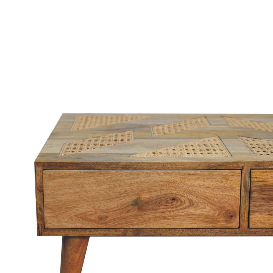 Woven Aztec Coffee Table | Solid Mango Wood & Woven Detail | Natural Wood Finish | Hand-Woven Detail