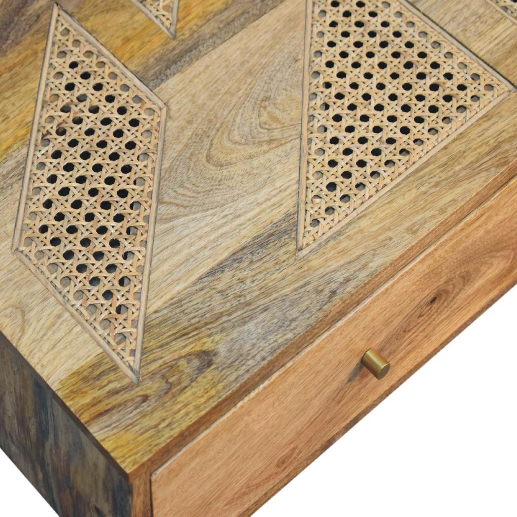 Woven Aztec Coffee Table | Solid Mango Wood & Woven Detail | Natural Wood Finish | Hand-Woven Detail