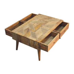 Woven Aztec Coffee Table | Solid Mango Wood & Woven Detail | Natural Wood Finish | Hand-Woven Detail