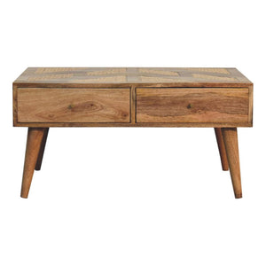 Woven Aztec Coffee Table | Solid Mango Wood & Woven Detail | Natural Wood Finish | Hand-Woven Detail