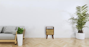 Zen Brass Front Bedside Table | Chestnut Finish | Art Deco Storage