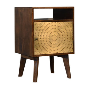 Zen Brass Front Bedside Table | Chestnut Finish | Art Deco Storage