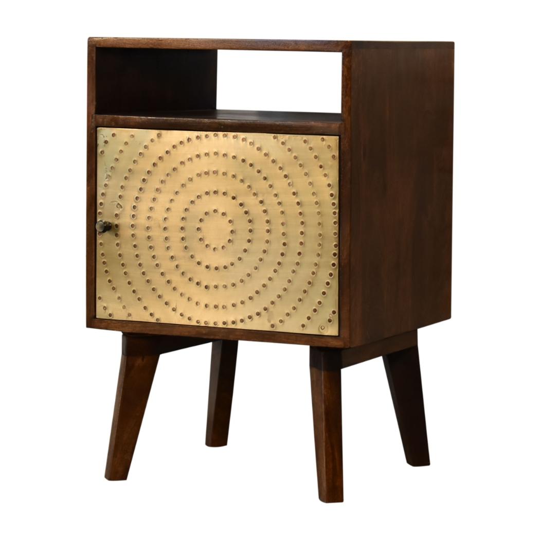 Zen Brass Front Bedside Table | Chestnut Finish | Art Deco Storage