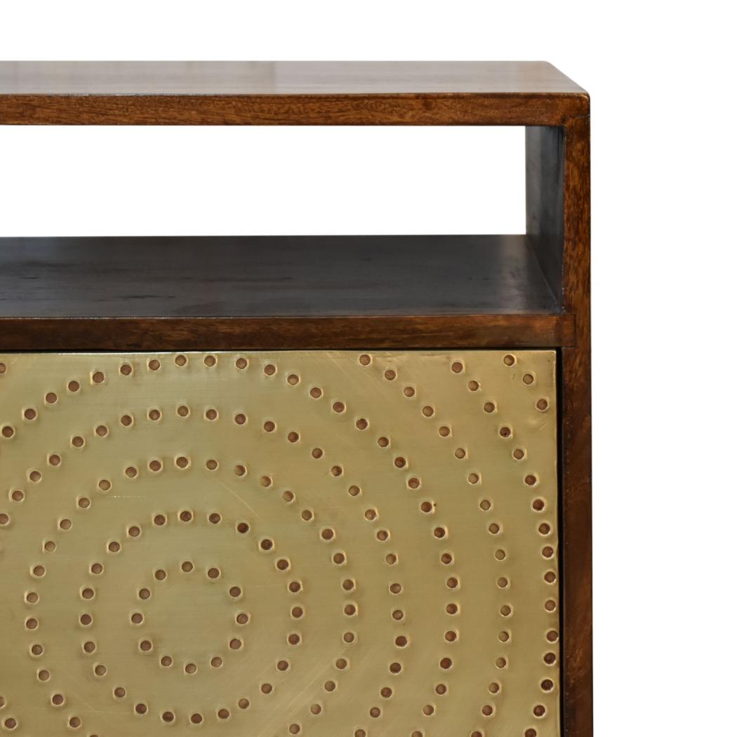 Zen Brass Front Bedside Table | Chestnut Finish | Art Deco Storage