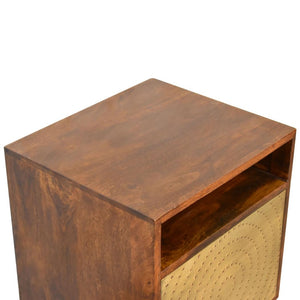 Zen Brass Front Bedside Table | Chestnut Finish | Art Deco Storage
