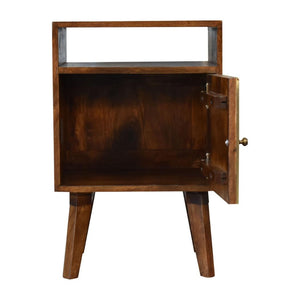 Zen Brass Front Bedside Table | Chestnut Finish | Art Deco Storage