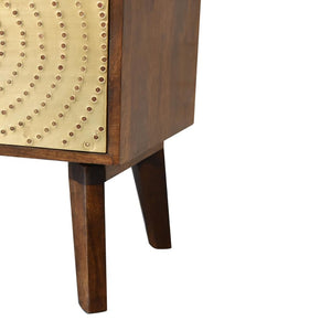 Zen Brass Front Bedside Table | Chestnut Finish | Art Deco Storage