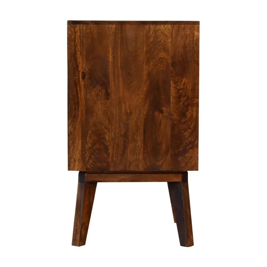 Zen Brass Front Bedside Table | Chestnut Finish | Art Deco Storage