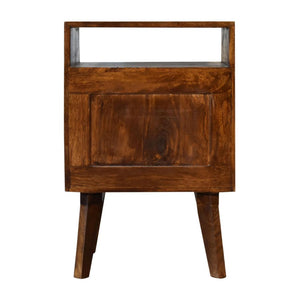 Zen Brass Front Bedside Table | Chestnut Finish | Art Deco Storage