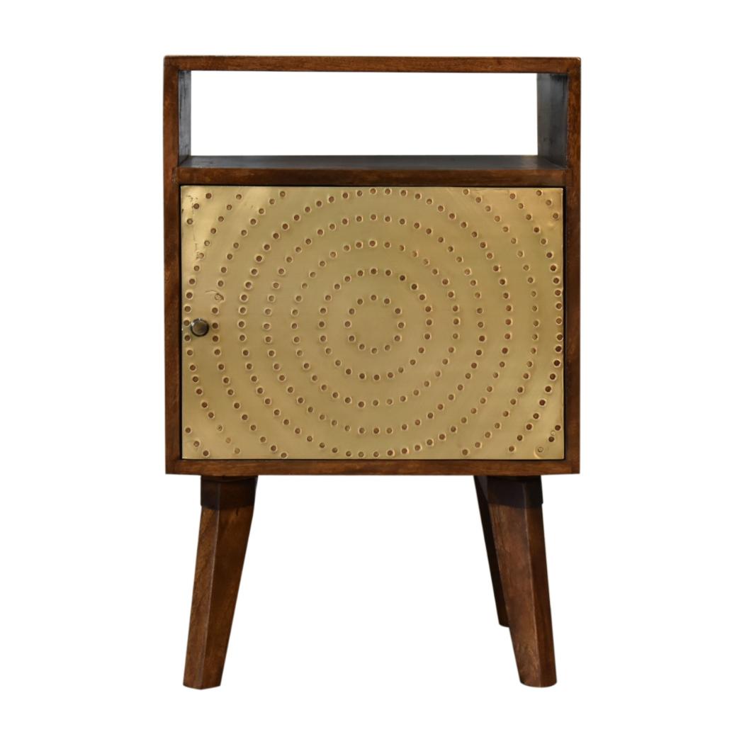 Zen Brass Front Bedside Table | Chestnut Finish | Art Deco Storage