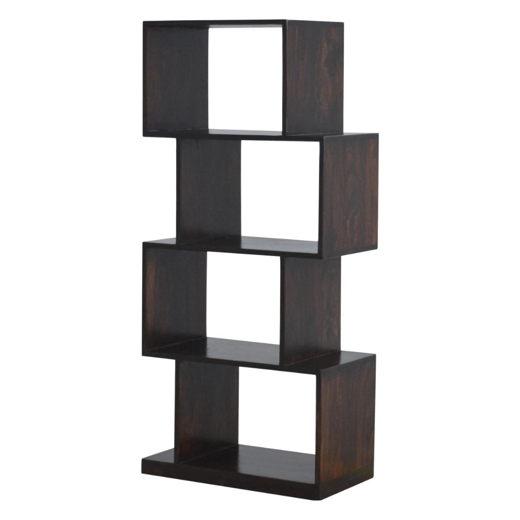 Zig Zag Display Unit | Solid Sheesham Wood | Chestnut Finish | 4 Shelf Open Bookcase