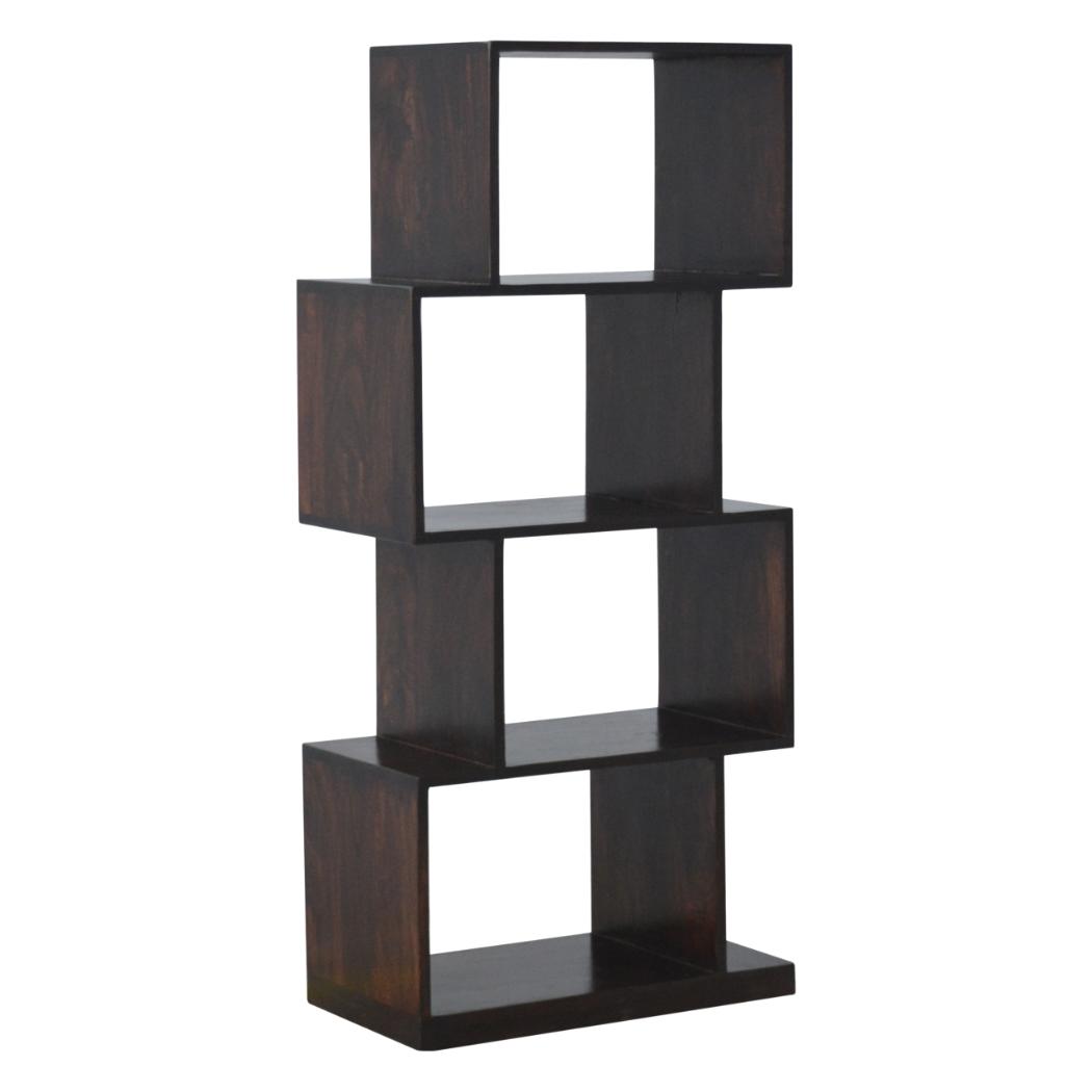 Zig Zag Display Unit | Solid Sheesham Wood | Chestnut Finish | 4 Shelf Open Bookcase