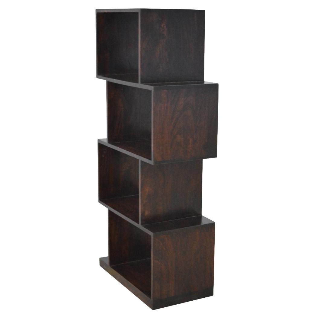 Zig Zag Display Unit | Solid Sheesham Wood | Chestnut Finish | 4 Shelf Open Bookcase