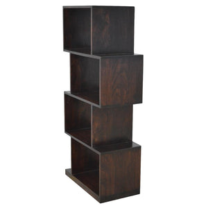 Zig Zag Display Unit | Solid Sheesham Wood | Chestnut Finish | 4 Shelf Open Bookcase