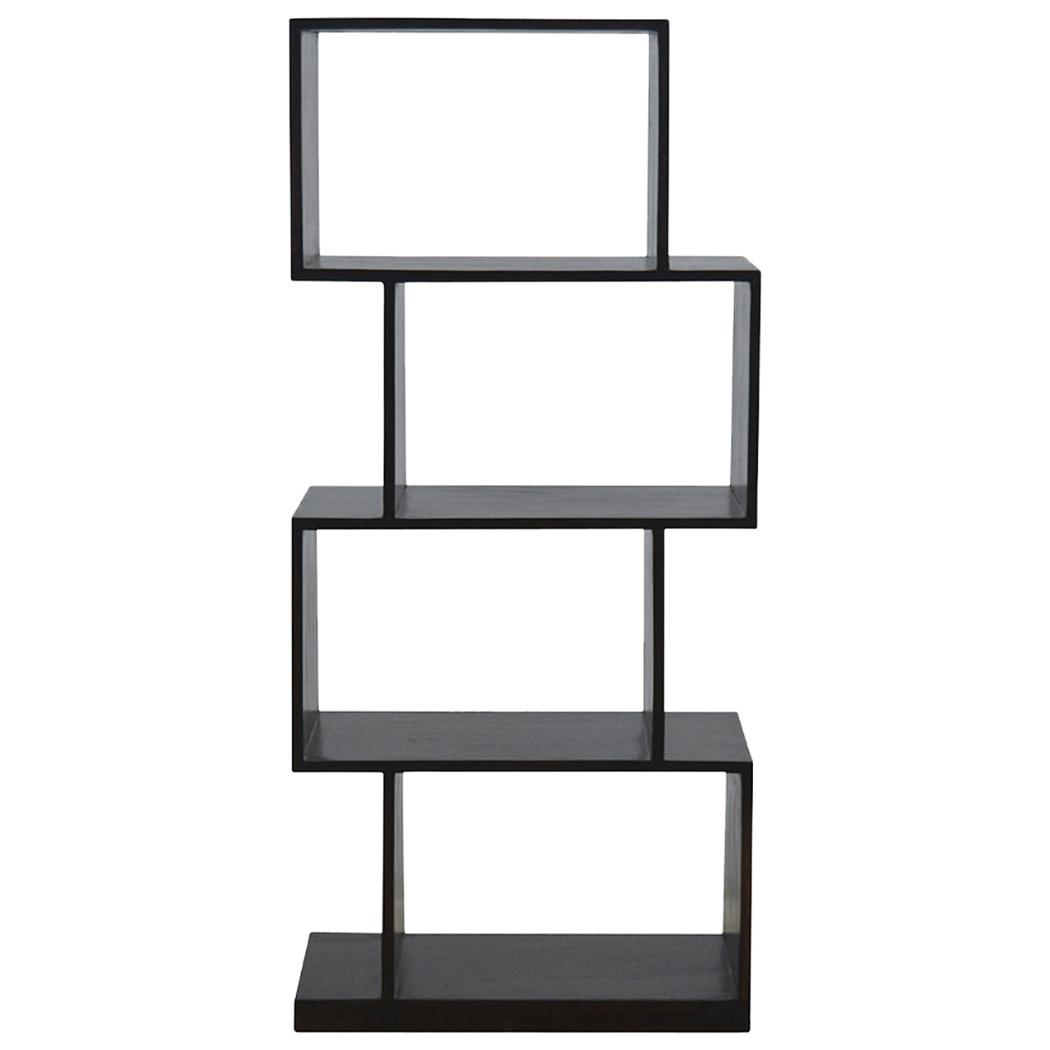Zig Zag Display Unit | Solid Sheesham Wood | Chestnut Finish | 4 Shelf Open Bookcase