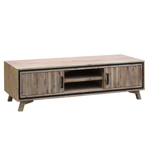 Solid Acacia Wood TV Cabinet With 2 Storage Drawers
