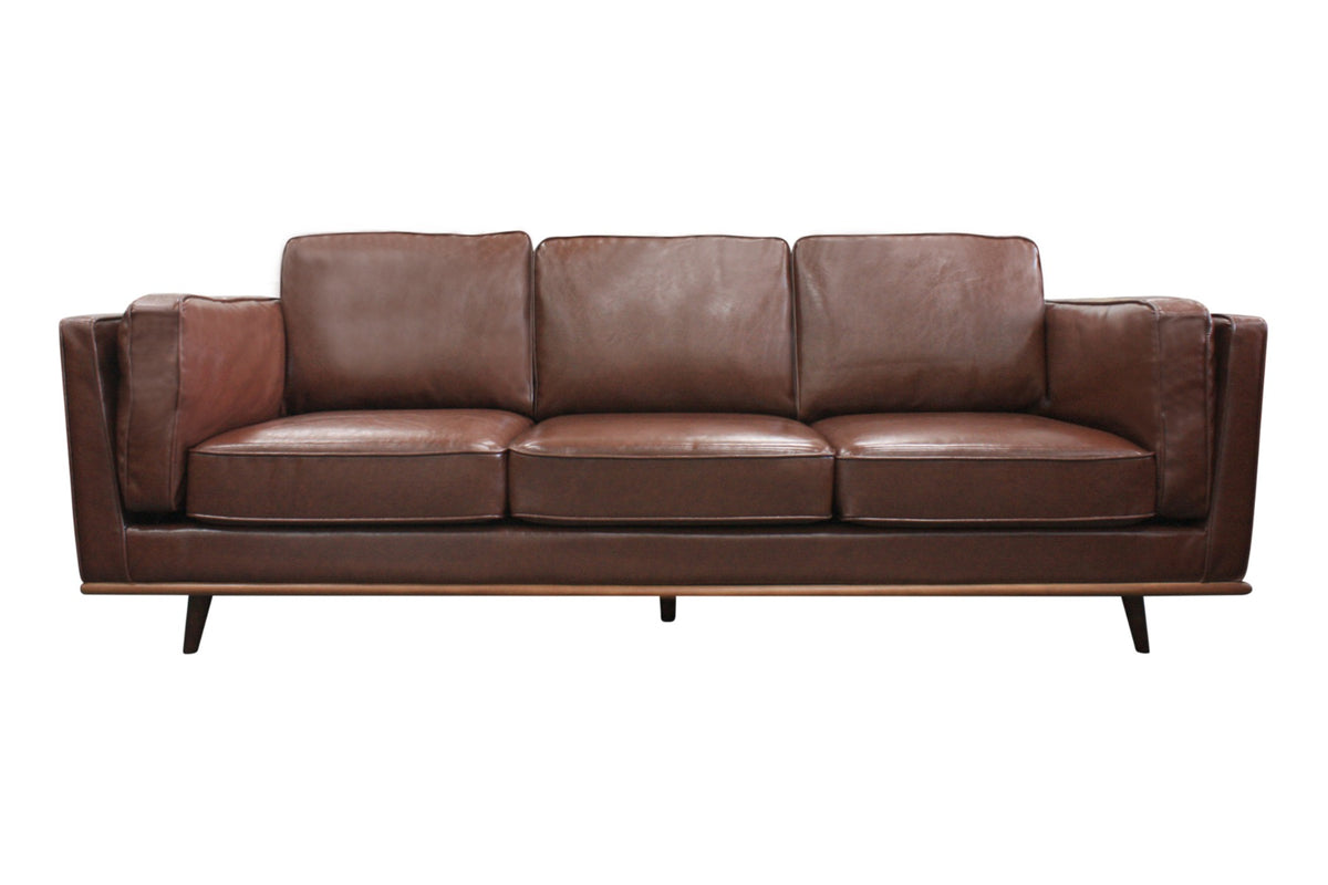 Brown 3 Seater Faux Sofa Lounge / Couch With Wooden Frame