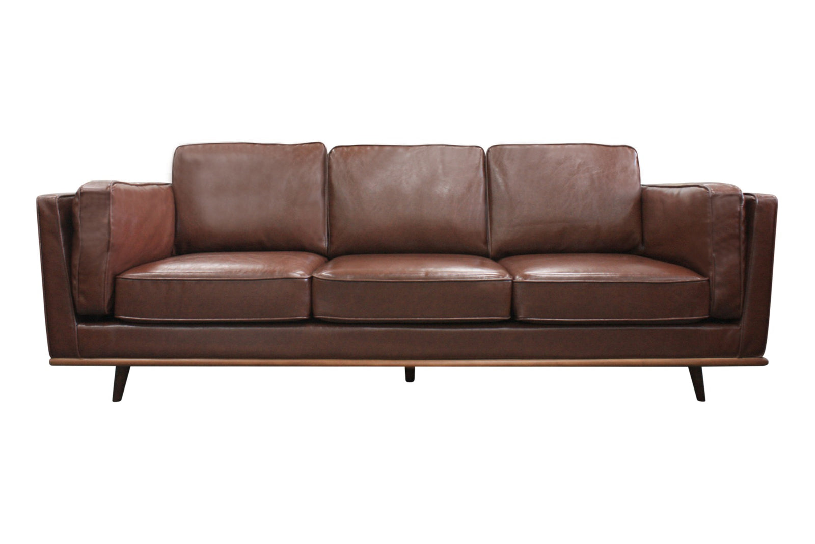 Brown 3 Seater Faux Sofa Lounge / Couch With Wooden Frame
