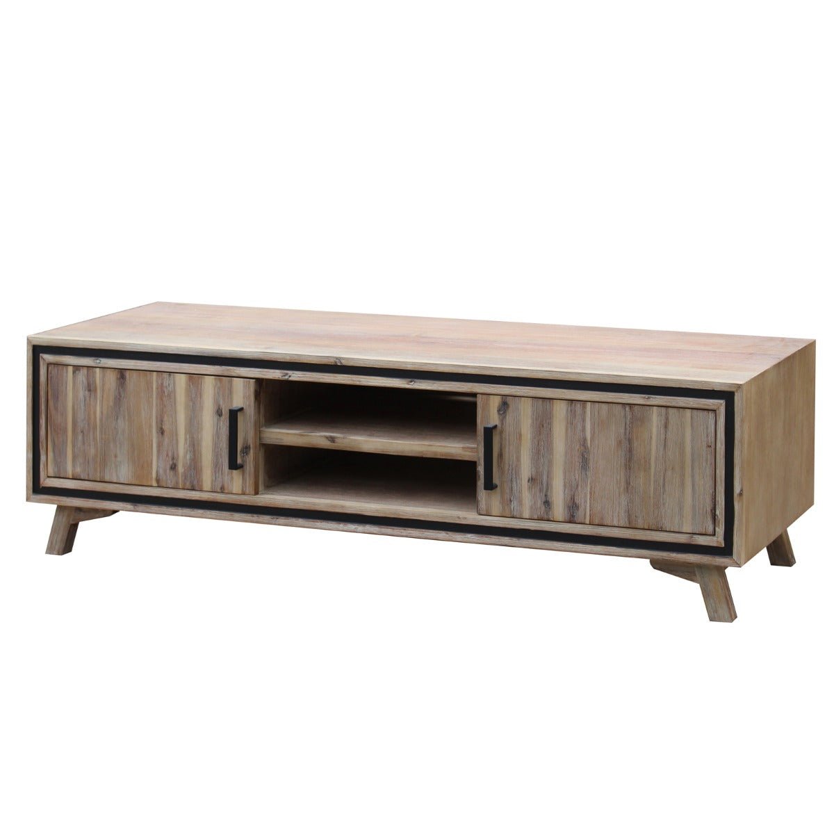 Solid Acacia Wood TV Cabinet With 2 Storage Drawers