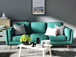 Teal Fabric 3 Seater Sofa Lounge With Wooden Frame