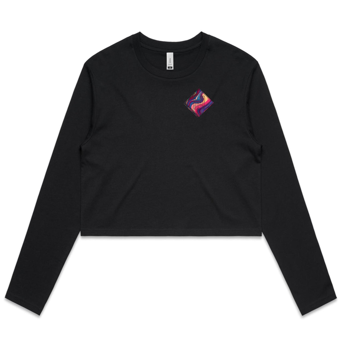 Women's Long Sleeve Crop Tee With Space Marble Hippie House Pocket Print