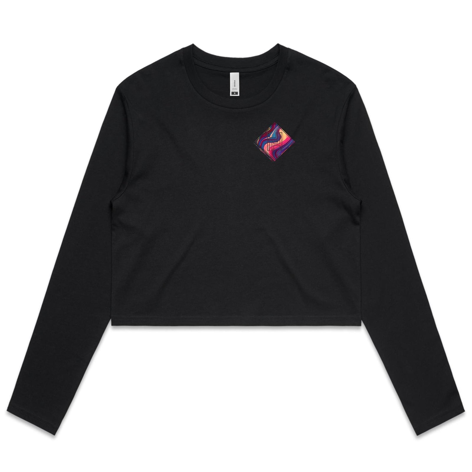 Women's Long Sleeve Crop Tee With Space Marble Hippie House Pocket Print