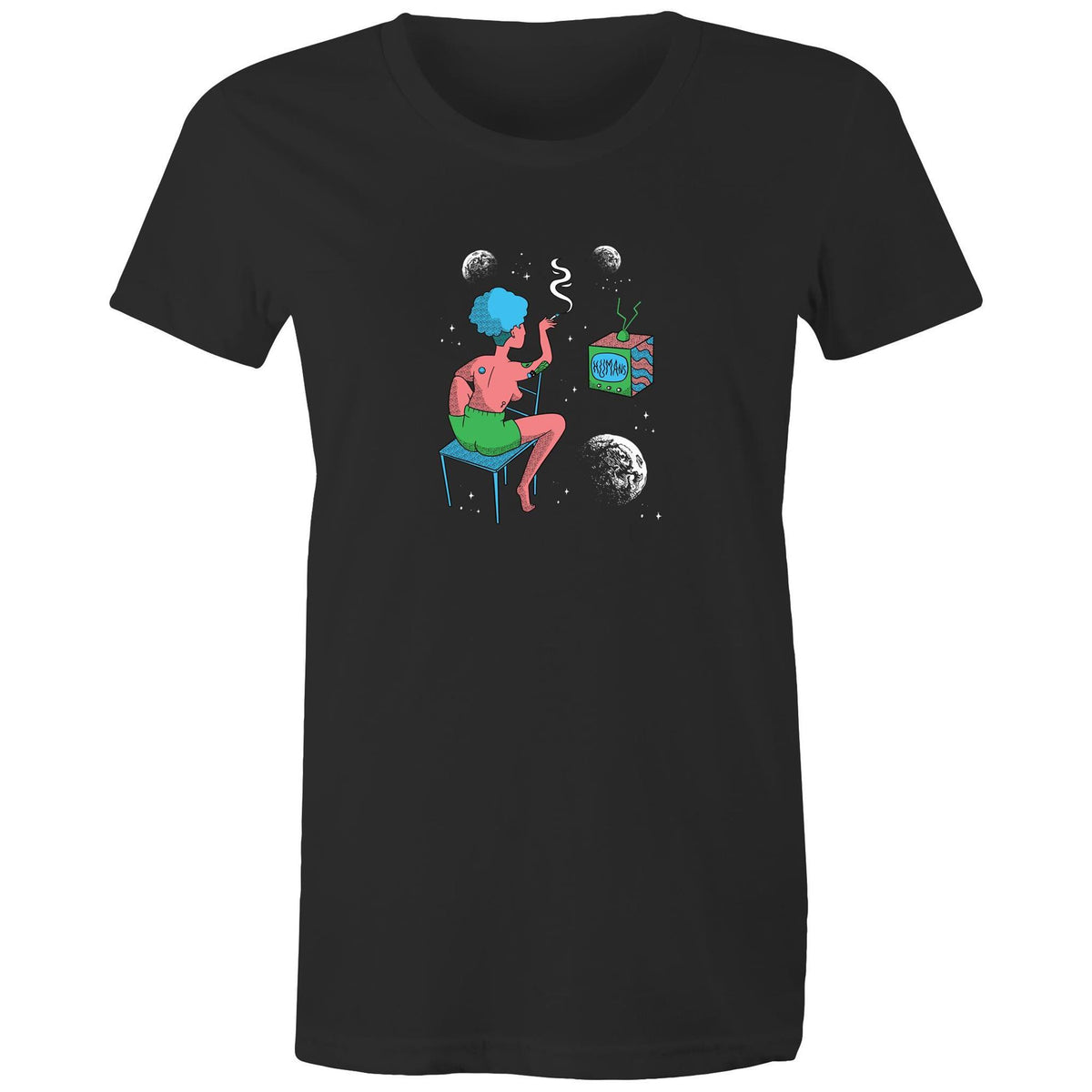 Women's Woman In Space Cartoon T-shirt