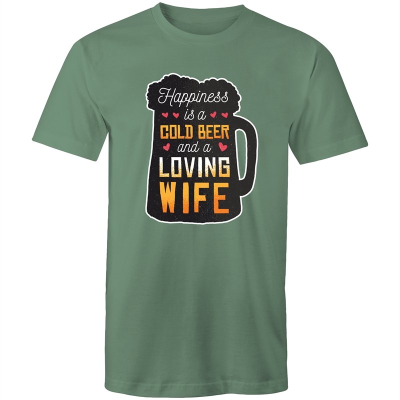 Men's Happiness Is A Cold Beer And A Loving Wife T-shirt