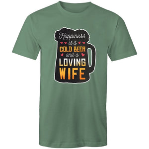 Men's Happiness Is A Cold Beer And A Loving Wife T-shirt
