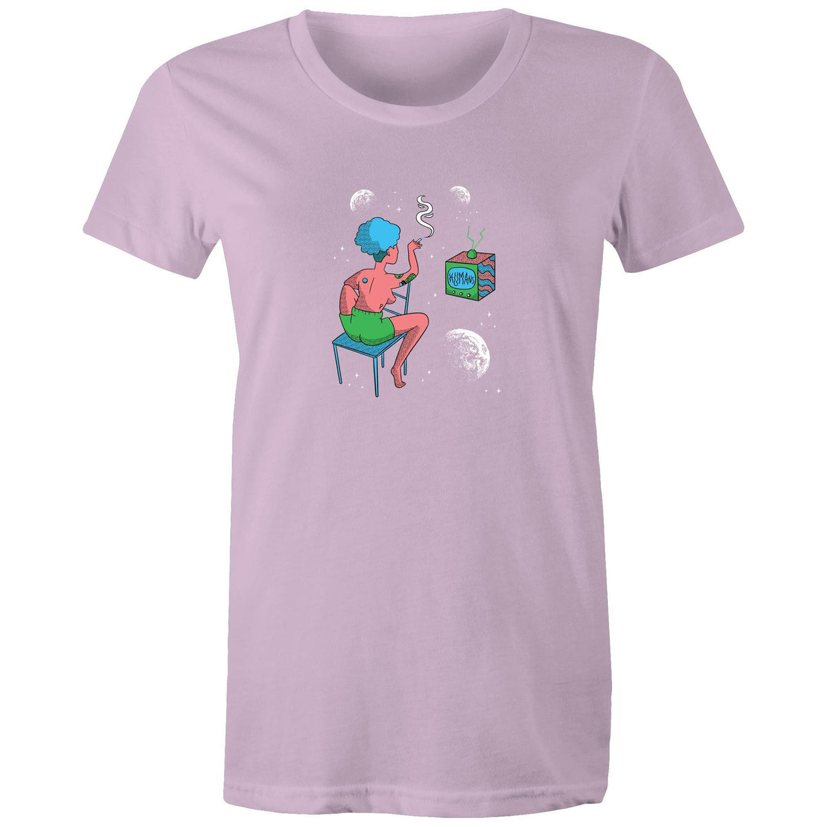 Women's Woman In Space Cartoon T-shirt