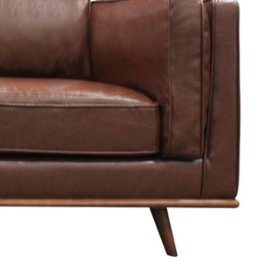 Modern Brown 2 Seater Faux Leather Sofa With Wooden Frame