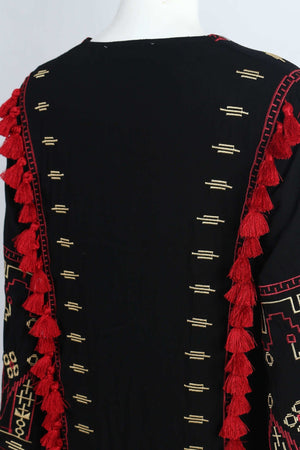 Vintage Gypsy Styled Boho Top | Long Sleeves + Tassels | S-XL