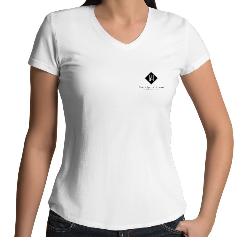 Women's White Hippie House Pocket V-neck T-shirt