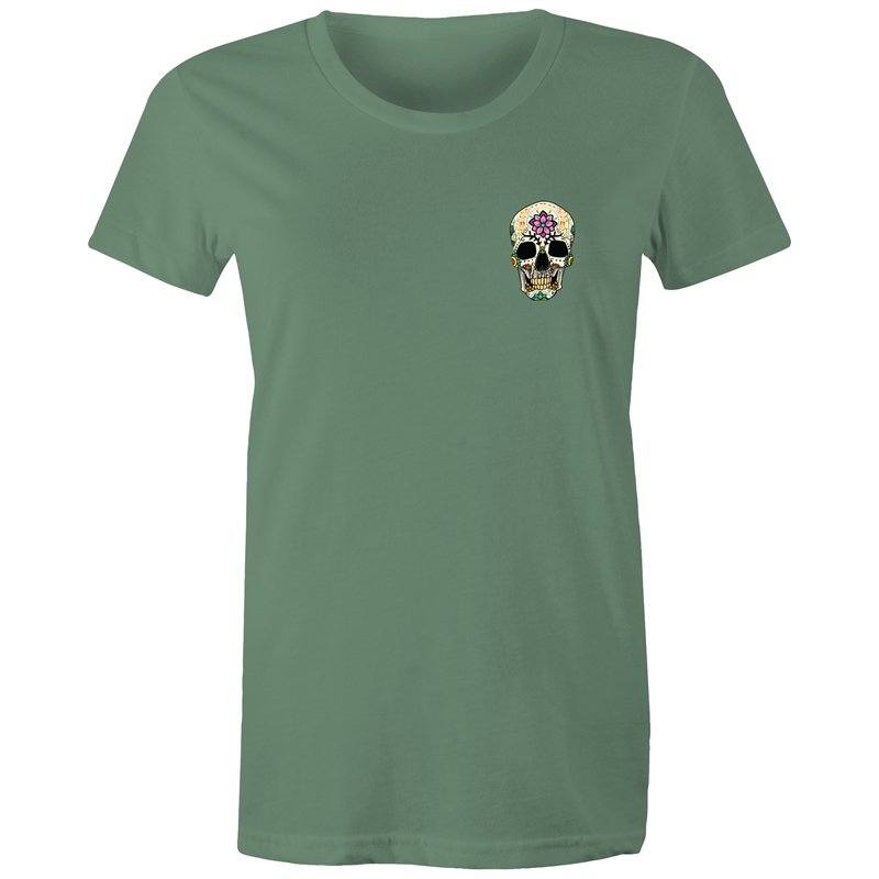 Women's Flower Sugar Skull Pocket T-shirt
