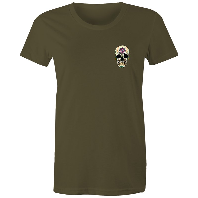 Women's Flower Sugar Skull Pocket T-shirt