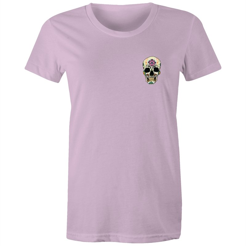 Women's Flower Sugar Skull Pocket T-shirt